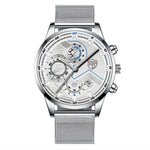 Stainless Steel Quartz Mesh Belt Casual Watches Men Leather Business Date Luminous Watch