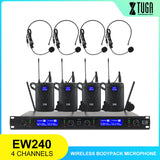 USA RUS IN STOCK XTUGA Audio EW240 4 Channel Wireless Bodypack Microphone System UHF metal receiver For Karaoke,Family K songs