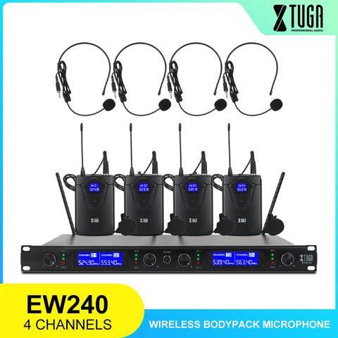 USA RUS IN STOCK XTUGA Audio EW240 4 Channel Wireless Bodypack Microphone System UHF metal receiver For Karaoke,Family K songs